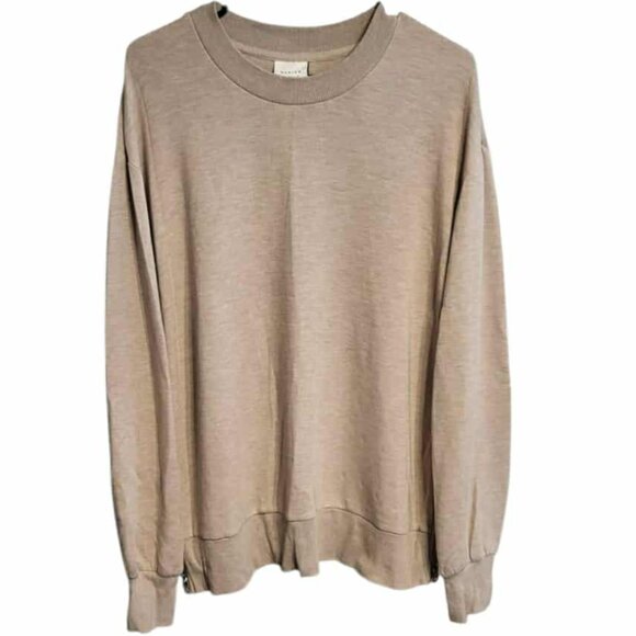 Varley Gabriella Sweat Crewneck Sweater Taupe Marl Sz XL Side Zipper Detail - Picture 1 of 15